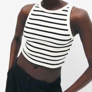H&M Striped Black and White Cropped Tank Top